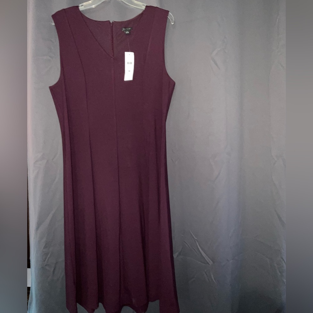Ann Taylor Purple V-Neck Seamed Ponte Flare Midi Dress, Size 14 NWT